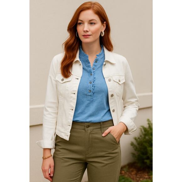 Brooks Brothers Supima Cotton Ruffle Henley Long Sleeve Top Blue Size Large - Picture 9 of 14